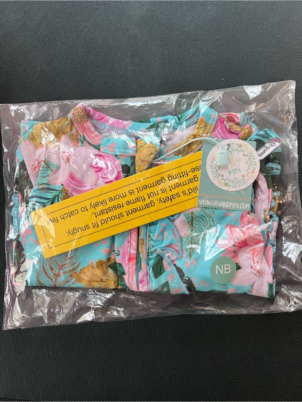 Gigi and Max Floral Turquoise Newborn Footie - Pink & Gold Accents